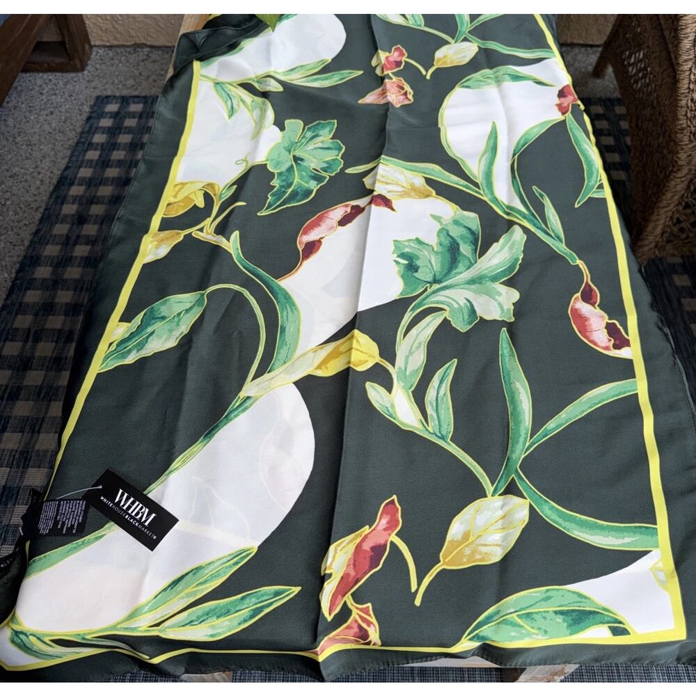 WHBM Oblong Scarf Autumn Leaves Spruce Green Floral NWT -Fast Shipping